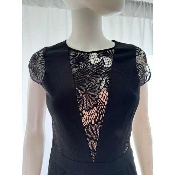 BCBGMAXAZRIA Women's Romper Finn Designer Black Nude Lace Size 0 - Picture 2 of 10